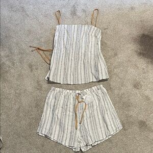 SABO Striped Linen-Look Tank & Shorts Set in White and Tan NWT